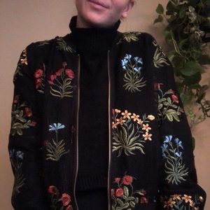 Floral Embroidered Bomber Jacket